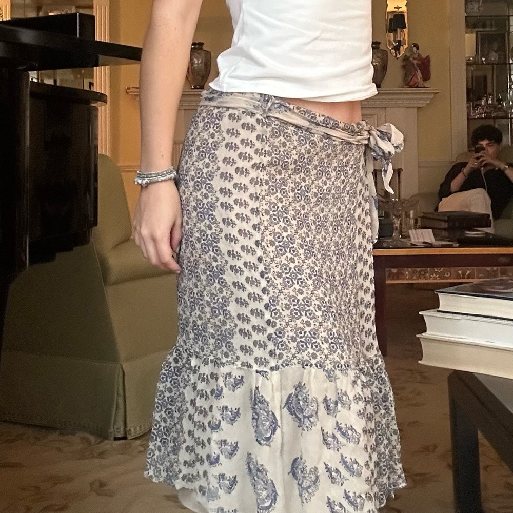 Calypso St. Barth Blue and Cream Midi Skirt